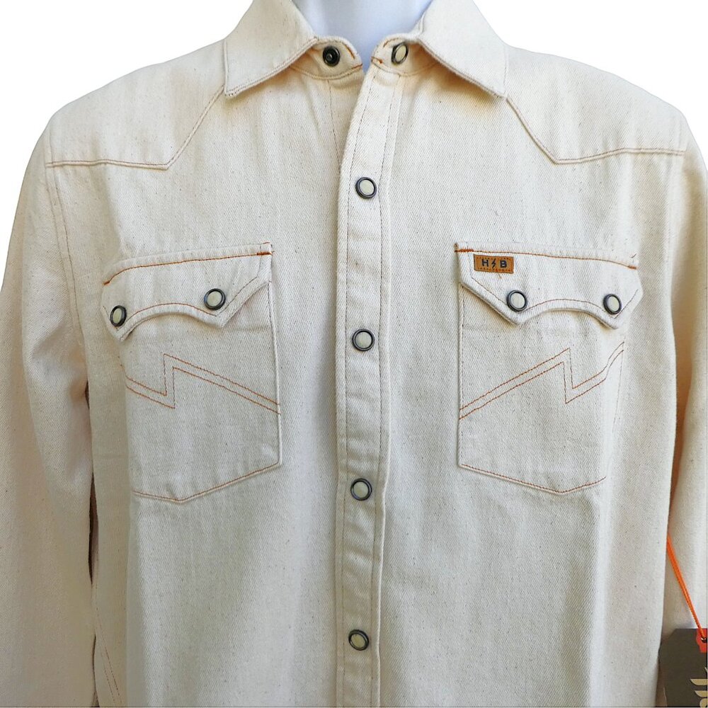 Howler Bros Western Yoked Snap Denim Shirt Double Peak Flaps Yoakam Natural Was